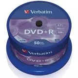 DVD+R 4.7Gb Verbatim 16x Cake 50pcs, упаковка 50 шт., цена за 1 шт. (43550)