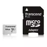 Карта памяти MicroSDXC 64GB Class 10 UHS-I U1 A1 + адаптер (Transcend) (TS64GUSD300S-A)