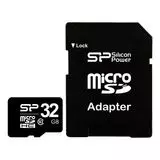 Карта памяти MicroSDHC 32GB Class 10 + адаптер (Silicon Power) (SP032GBSTH010V10-SP)