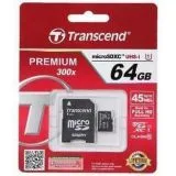 Карта памяти MicroSDXC 64GB Class 10 UHS-I + адаптер (Transcend, PREMIUM (X400)) (TS64GUSDU1)