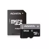 Карта памяти MicroSDXC 64GB Class 10 UHS-I + адаптер (ADATA) (AUSDX64GUICL10-RA1)