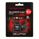 Карта памяти MicroSDHC 8GB Class 10 + адаптер (QUMO) (QM8GMICSDHC10)