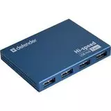 USB-разветвитель (хаб) USB2.0 -> USB2.0, 7 портов, Defender SEPTIMA SLIM, синий + блок питан (83505)
