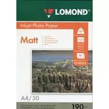 Фотобумага A4 190г/м2, матовая двусторонняя, 25 листов (Lomond) (0102036)