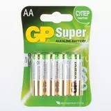 Батарейка (размер AA, LR6) GP LR6/4BL Super - упаковка 4 шт, цена за 4шт (GP 15A-CR4)
