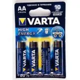 Батарейка (размер AA, LR6) VARTA LR6/4BL ENERGY - упаковка 4 шт, цена за 4шт (VR LR6/4BL EN)