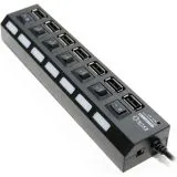 USB-разветвитель (хаб) USB2.0 -> USB2.0, 7 портов с выключетелями, блок питания (5bites) чер (HB27-203PBK)