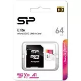 Карта памяти MicroSDXC 64GB Class 10 UHS-I U1 A1 + адаптер (Silicon Power) Elite (SP064GBSTXBV1V20SP)