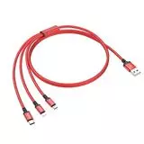 Кабель USB2.0 AM -> Lightning + microUSB + Type-C 1м. (HOCO) X14 3в1, красный (6931474719164)