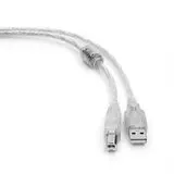 Кабель USB2.0 0,75m (Cablexpert, с феррит кольцом, прозрачный) (CCF-USB2-AMBM-TR-0.75M)