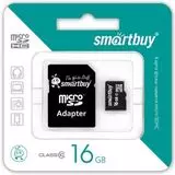 Карта памяти MicroSDHC 16GB Class 10 + адаптер (SmartBuy) (SB16GBSDCL10-01)