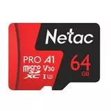 Карта памяти MicroSDXC 64Gb class 10 UHS-I U1 V30 + адаптер (Netac P500 Extreme Pro) (NT02P500PRO-064G-R)