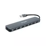 USB-разветвитель (хаб) USB2.0 -> USB2.0, 7 портов, D-Link, серый + блок питания (DUB-H7/E1A)