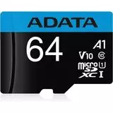 Карта памяти MicroSDXC 64GB Class 10 UHS-I U1 + адаптер (ADATA) (AUSDX64GUICL10A1-RA1)