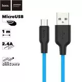 Кабель USB2.0 AM -> Micro-BM, 1m (HOCO) X21 Plus, голубой/черный (6931474711885)
