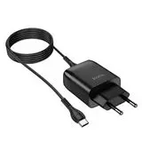 Зарядное устройство HOCO C72Q Glorious, USB A, QC3.0 18W, + кабель Type-C, черный (6931474732545)