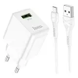 Зарядное устройство HOCO C98A Proton, USB A, QC3.0, + кабель microUSB, белый (6931474766861)