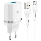 Зарядное устройство HOCO C12Q, USB A, QC3.0, + кабель Type-C, белый (6931474716309)