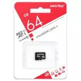 Карта памяти MicroSDXC 64Gb Class 10 UHS-I + без адаптера (Smartbuy) (SB64GBSDCL10-00)