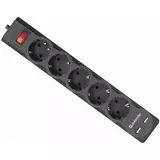 Сетевой фильтр 1.8 м. (Defender DFS 751, 5 розеток, 2 USB порта) черный (99751)