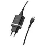 Зарядное устройство HOCO C12Q, USB A, QC3.0, + кабель Type-C, черный (6931474716293)