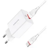 Зарядное устройство Borofone BA21A Long Journey, USB A, QC 3.0 (18W) + кабель Type-C, белый (6931474702487)