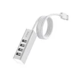 USB хаб Адаптер (USB 2.0, 4 порта, HOCO) серебристый/белый (HB1 SILVER)