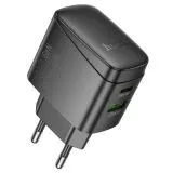 Зарядное устройство HOCO CS61A Bright, USB A+C, PD (30W), + кабель Type-C - Lighting, черный (6942007638432)