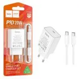 СЗУ HOCO C143A Benefit, USB C, PD (20W), + кабель Type-C, белый (6942007652070)