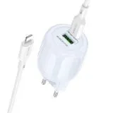 Зарядное устройство Borofone BA94A Lustrous, USB A+C, PD (30W), + кабель Type-C - 8pin, синий (6941991120015)