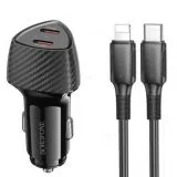 Автомобильное зарядное устройство Borofone BZ31D Solid, USB C+C, PD60W, черный + кабель Type-C-8pin (6941991112676)
