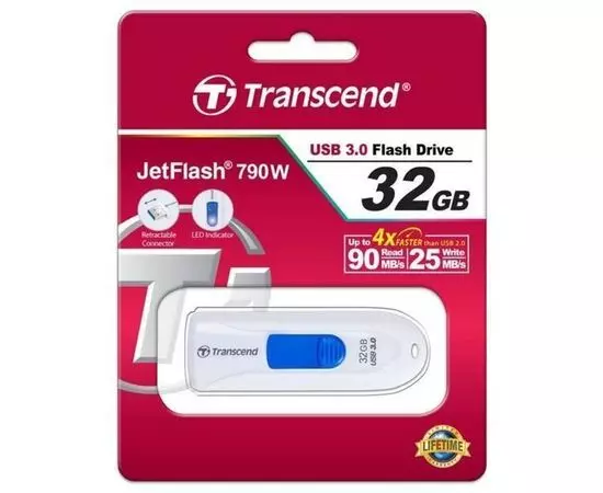 USB Flash-накопитель 32Gb USB 3.0 (Transcend, JetFlash 790W), белый (TS32GJF790W)