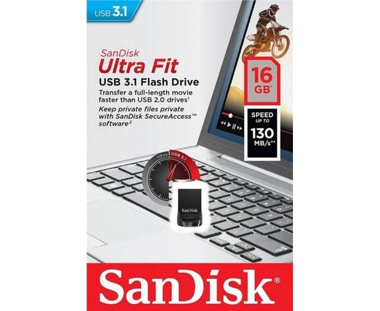 USB Flash-накопитель 16Gb USB 3.1 (SanDisk, Ultra Fit) Black (SDCZ430-016G-G46), фото 3