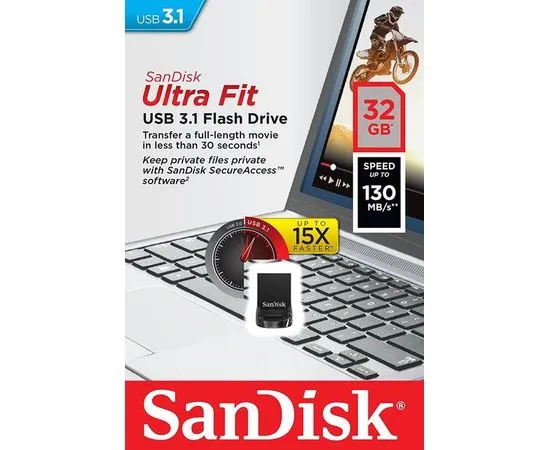 USB Flash-накопитель 32Gb USB 3.1 (SanDisk, Ultra Fit) Black (SDCZ430-032G-G46), фото 3