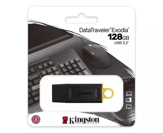 USB Flash-накопитель 128Gb USB 3.2 (KINGSTON, DataTraveler Exodia) черный/желтый (DTX/128GB), фото 3