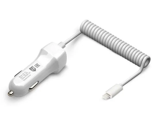 Автомобильное зарядное устройство Jet.A, USB А + встр.каб Apple 8pin, белый (UC-I15 White), фото 2