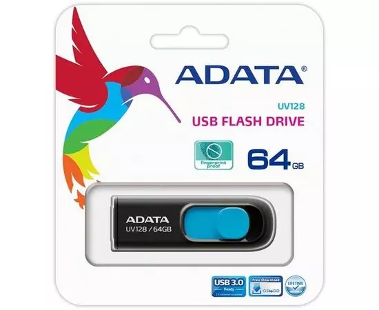 USB Flash-накопитель 64Gb USB 3.0 (ADATA, UV128) черный/синий (AUV128-64G-RBE), фото 2
