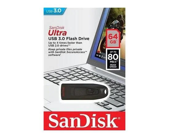 USB Flash-накопитель 64Gb USB 3.0 (SanDisk, CZ48 Ultra) черный (SDCZ48-064G-U46), фото 2