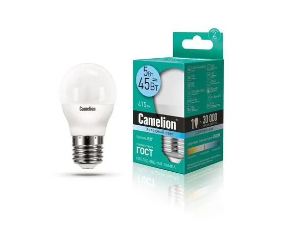Электролампа LED E27 G45 шар 5Вт 220В 4500К (Camelion) (LED5-G45/845/E27)