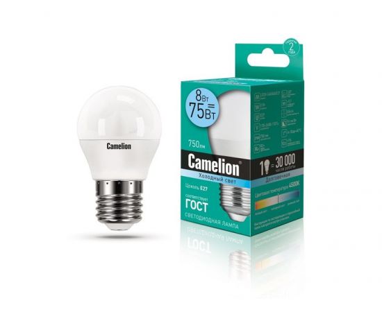 Электролампа LED E27 G45 шар 8Вт 220В 4500К (Camelion) (LED8-G45/845/E27)