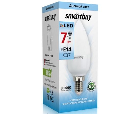 Электролампа LED E14 C37 свеча 7Вт 230В 4000К (Smartbuy) (SBL-C37-07-40K-E14)