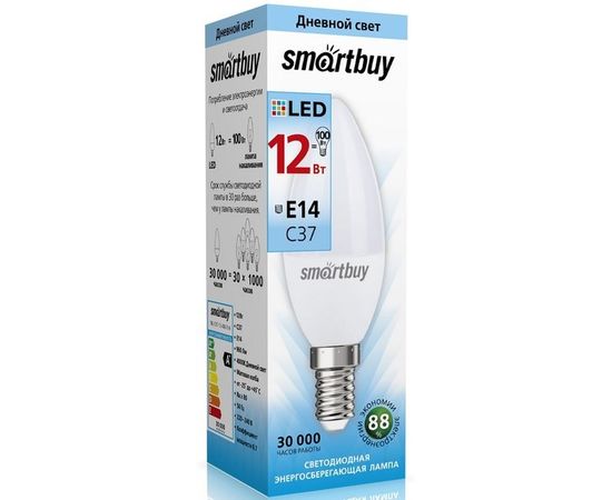 Электролампа LED E14 C37 свеча 12Вт 230В 4000К (Smartbuy) (SBL-C37-12-40K-E14)