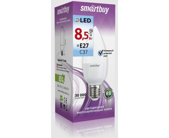 Электролампа LED E27 C37 свеча 9,5Вт 220В 6000К (Smartbuy) (SBL-C37-9_5-60K-E27)