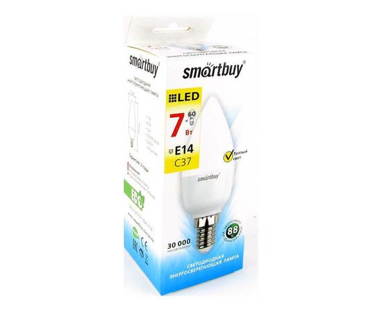 Электролампа LED E14 C37 свеча 7Вт 220В 6000К (Smartbuy) (SBL-C37-07-60K-E14)