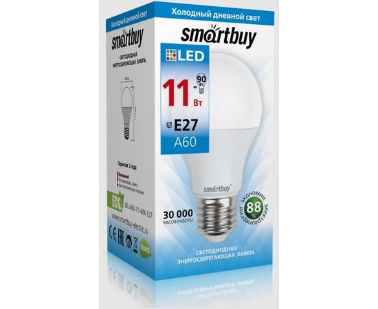 Электролампа LED E27 A60 груша 11Вт 230В 6000К (SmartBuy) (SBL-A60-11-60K-E27)