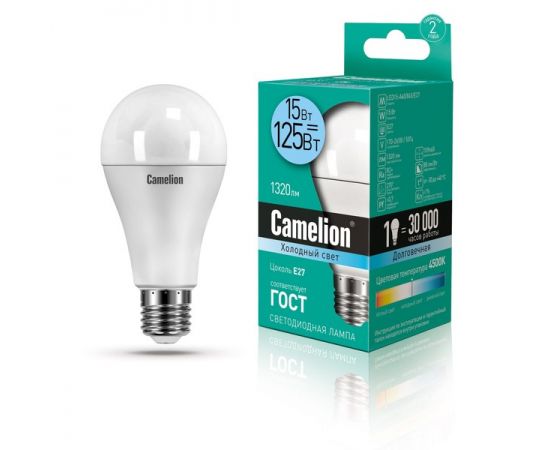 Электролампа LED E27 A65 груша 15Вт 230В 4500К (Camelion) (LED15-A60/845/E27)