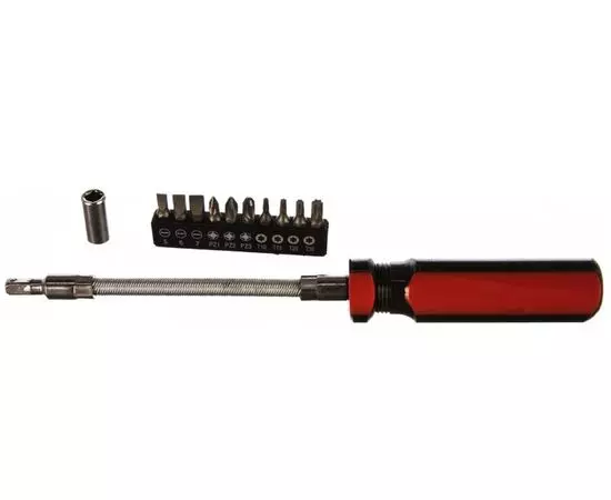 Отвертка с набором бит, 12 предметов, гибгий стержень, Top Tools 39D122