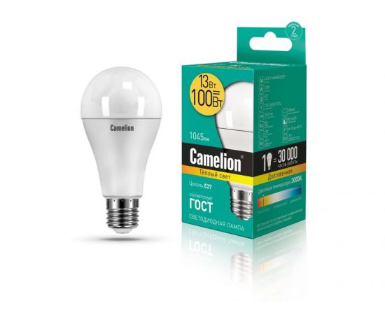 Электролампа LED E27 A60 шар 13Вт 220В 3000К (Camelion) (LED13-A60/830/E27)