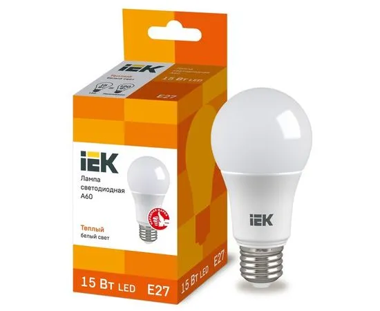 Электролампа LED E27 ECO A60 шар 15Вт 230В 3000К (IEK) (LLE-A60-15-230-30-E27)