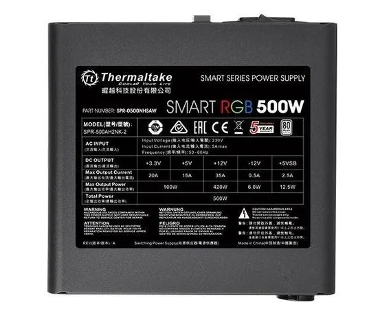 Блок питания 500W (Thermaltake, Smart  RGB) (PS-SPR-0500NHSAW), фото 4